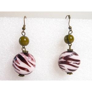 Vintage White & Brown Leopard Striped Drop Earrings